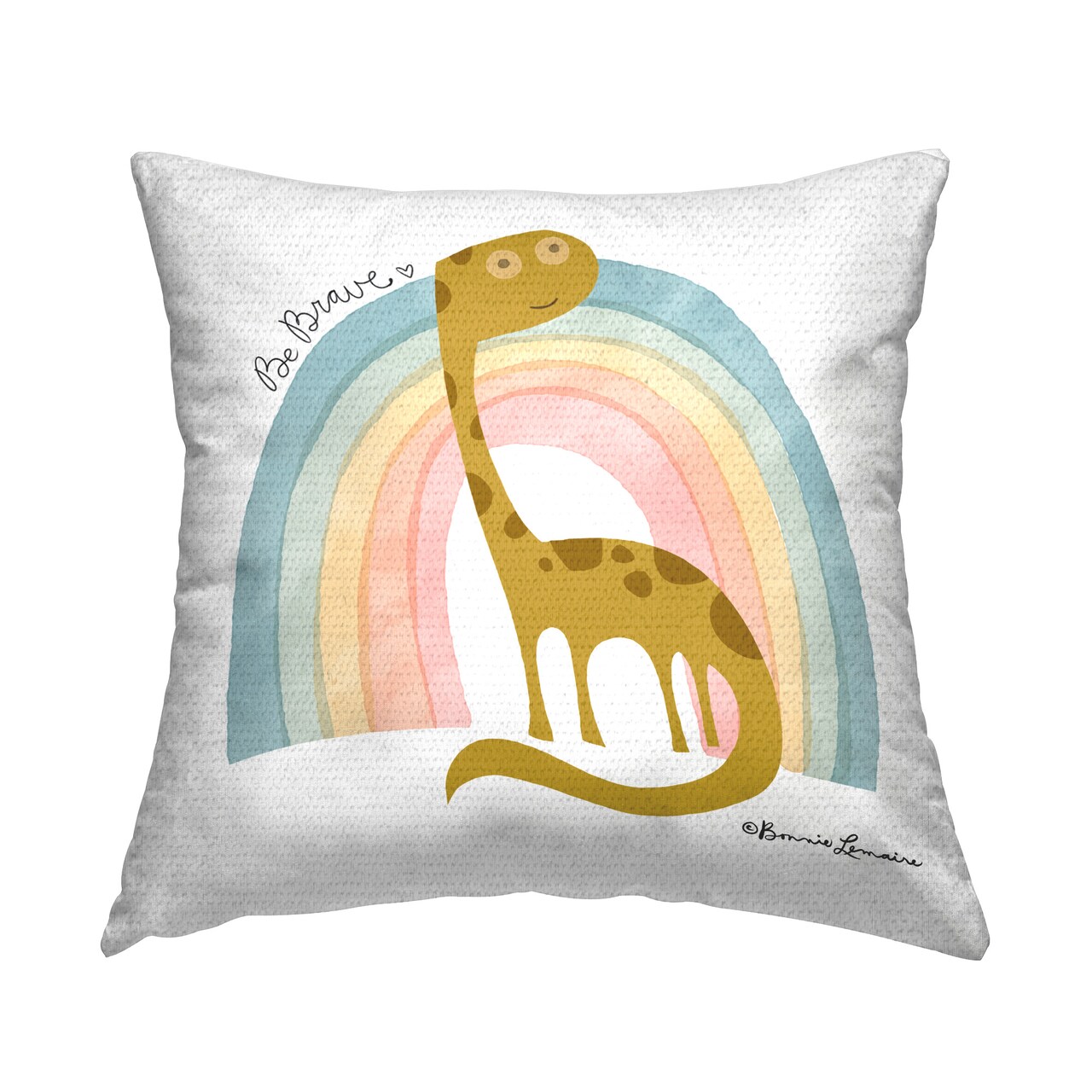 Be Brave Dinosaur Design by Bonnie Lemaire Outdoor Printed Pillow